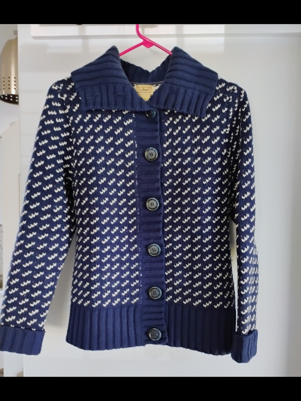 L.L. Bean Blue and White Button-Up Sweater